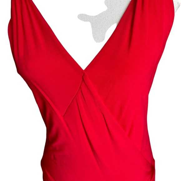 Bebe Red Halter V neck Bodysuit Top Size Small - Picture 7 of 17